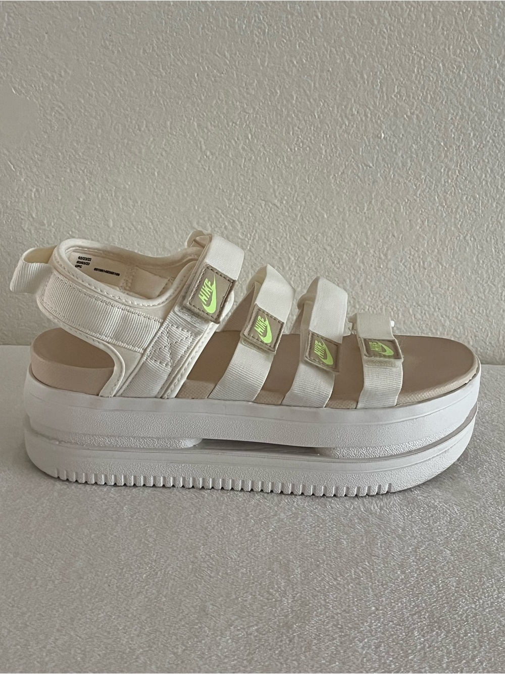 Nike Cream/White Platform Strappy Sandals with Neon Logo